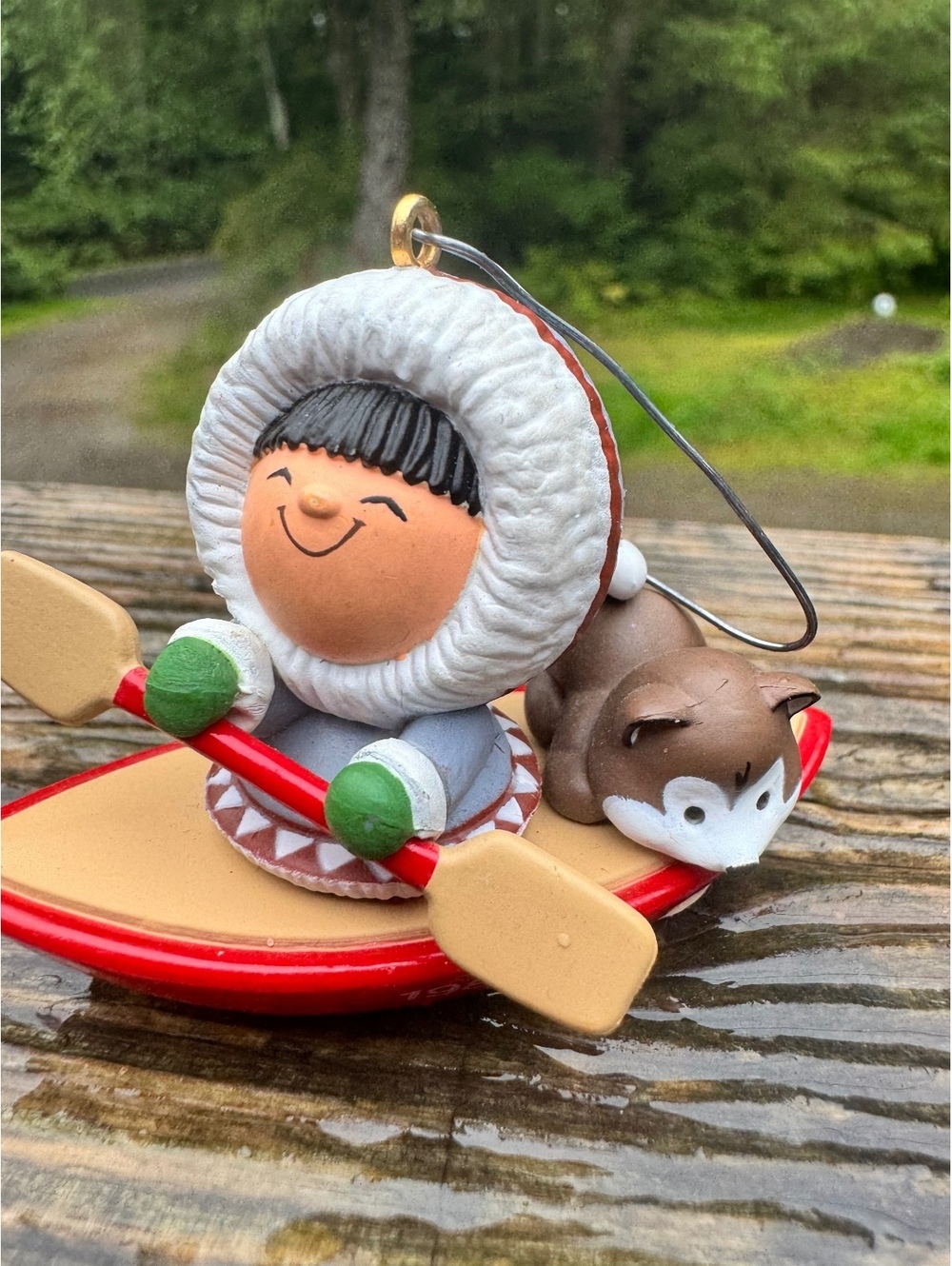 1985 Hallmark Eskimo Kayak Christmas Ornament with Dog
